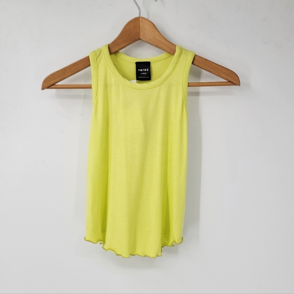 Terez Tank Top Size Large Lightweight Athletic Bright Yellow Cropped Workout Top - Picture 2 of 13